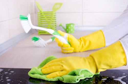 Staff members cleaning a commercial space